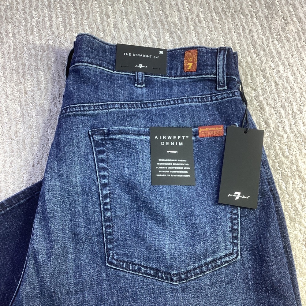 7 For All Mankind‎ Mens The Straight Airweft Denim Jeans Proper Blue 36 x 34 NWT